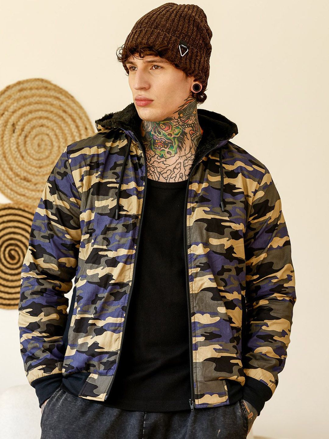 CAHOOT Men Hooded Camouflage Printed Lightweight Cotton Bomber Jacket