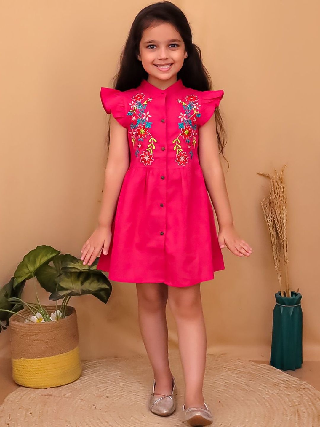 Buy JEXPORT Kids-Girls Orange Embroidered Cotton Fit and Flare