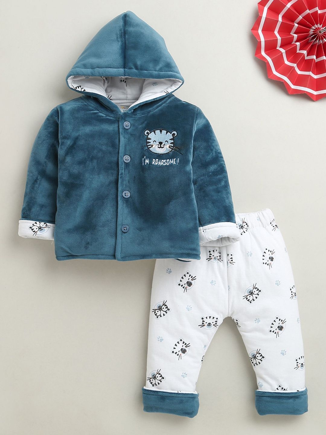 BUMZEE Boys Embroidered Hooded Sweatshirt With Pyjama