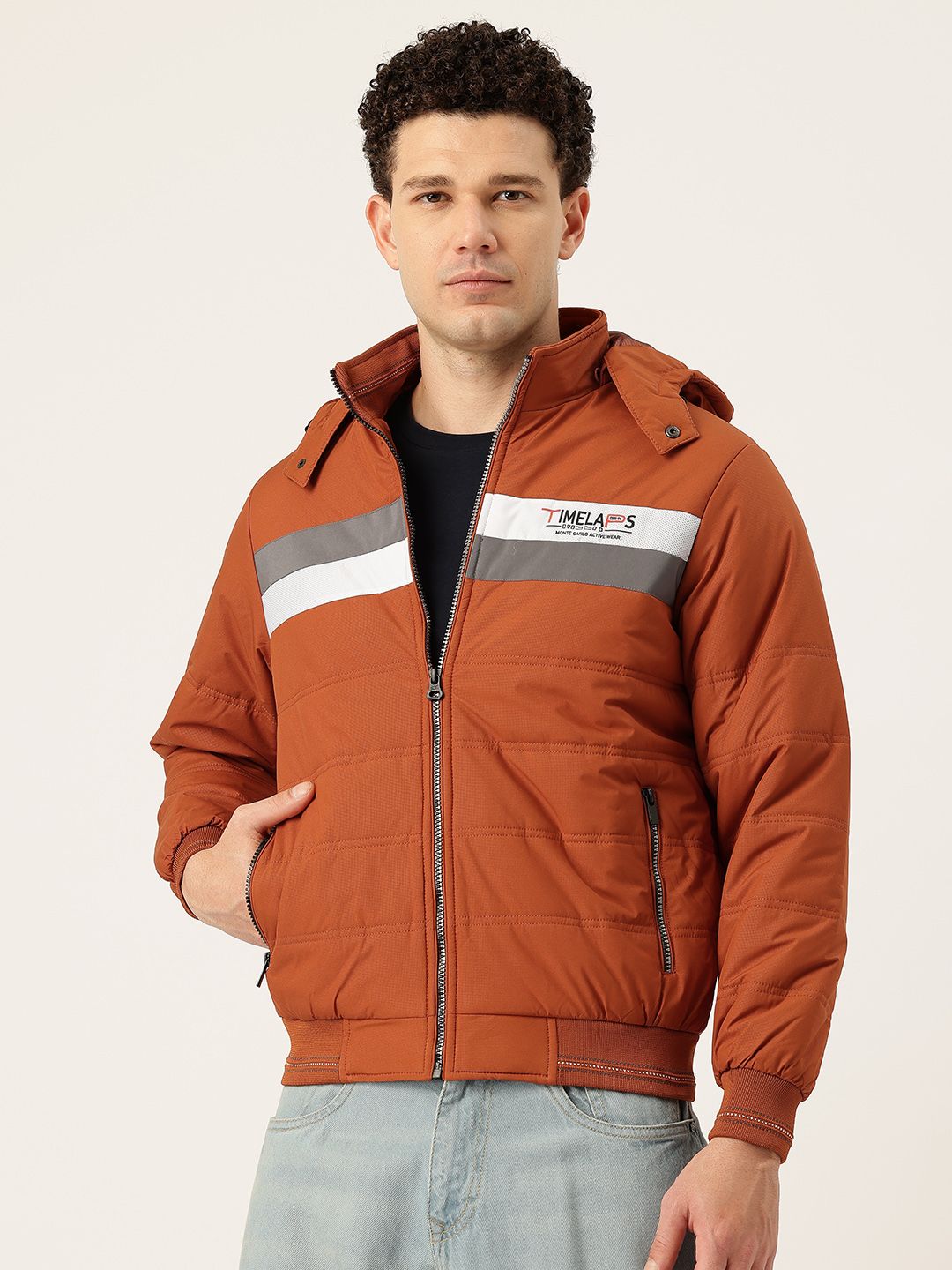 Monte Carlo Striped Hooded Padded-Style Bomber Jacket