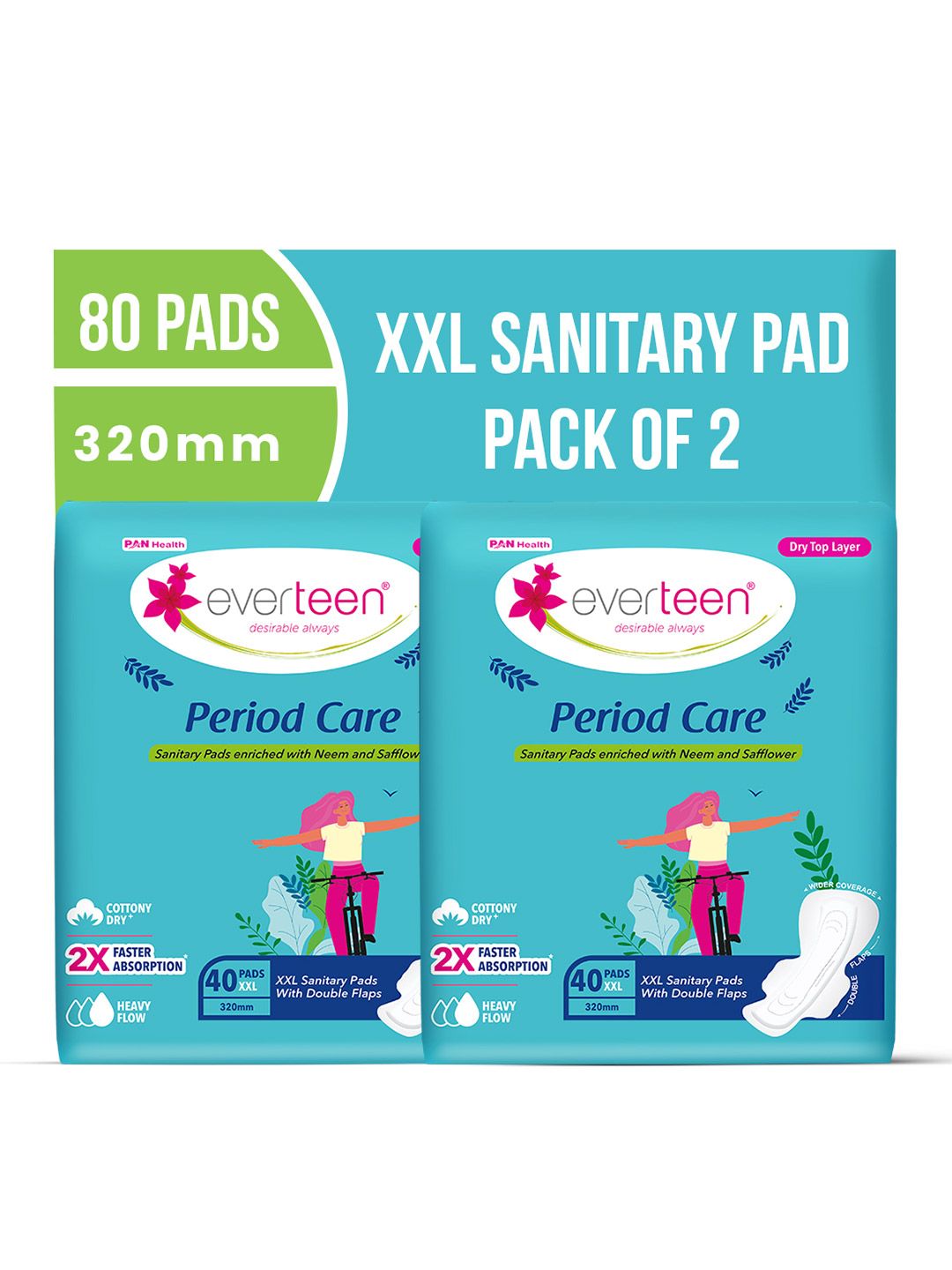 everteen everteen Set of 2 XXL Sanitary Napkin Pads with Dry Top Layer - 40 Pads Each