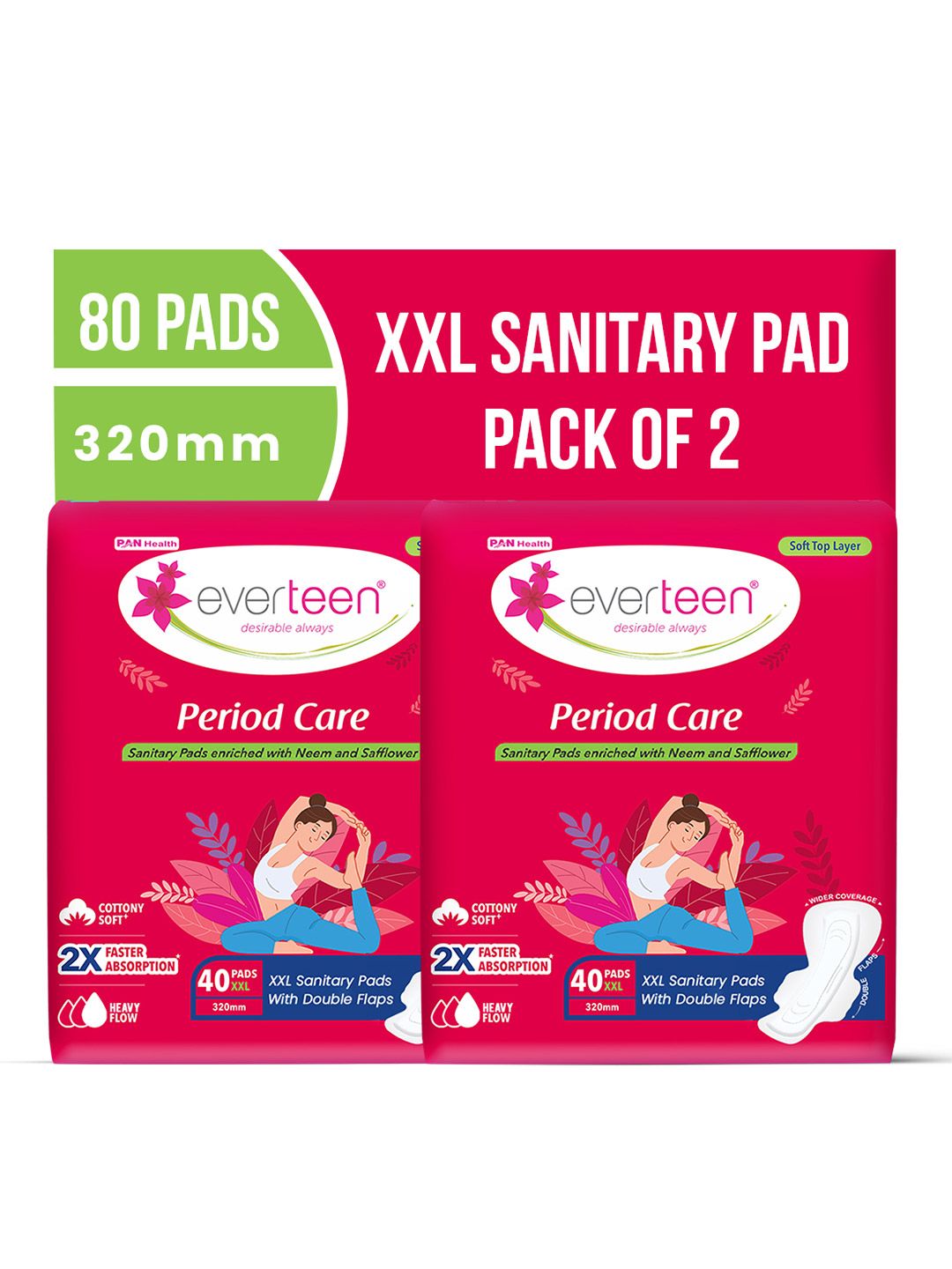 everteen everteen Set of 2 XXL Sanitary Napkin Pads with Soft Top Layer - 40 Pads each