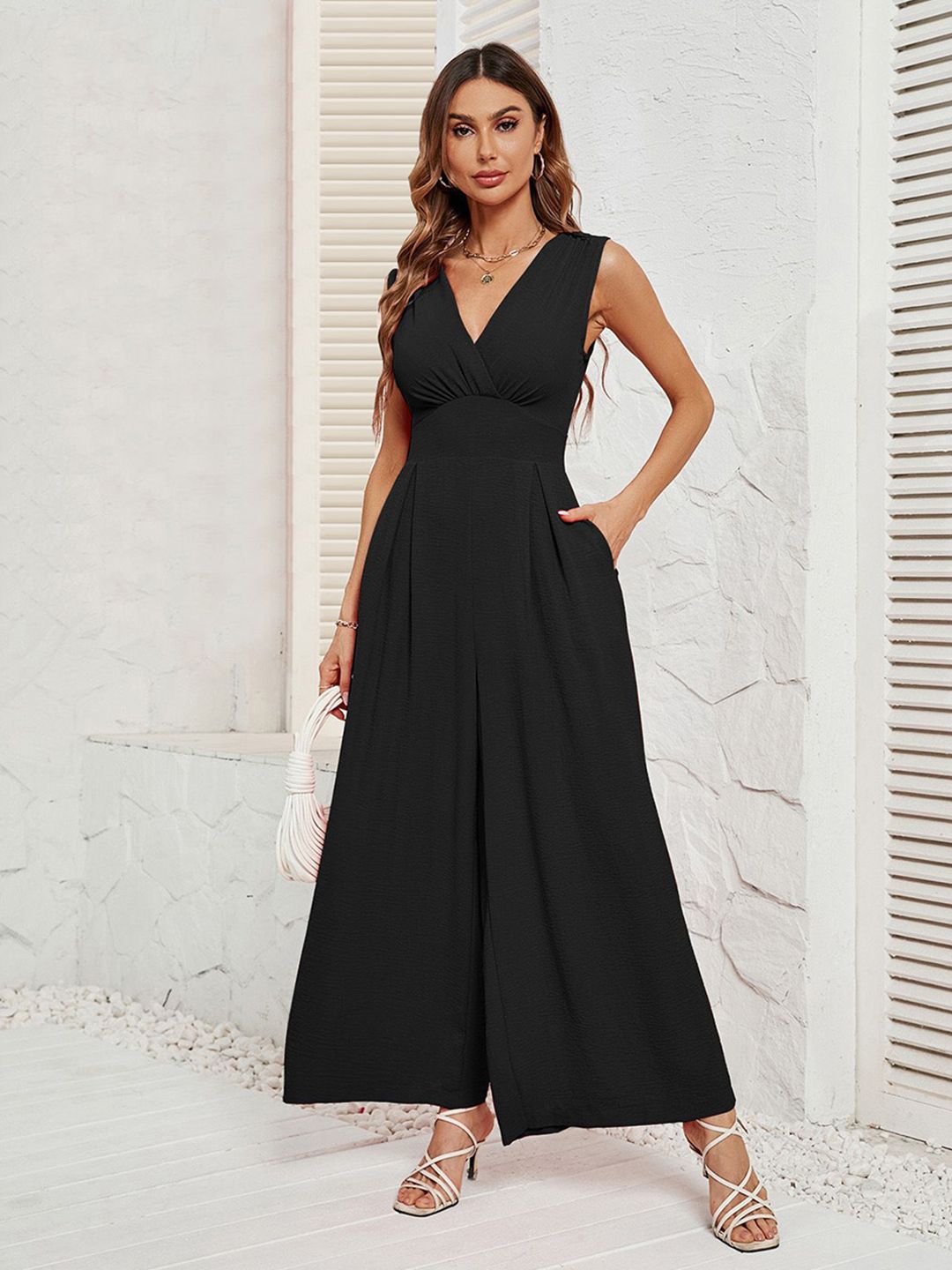 Buy StyleCast V-Neck Wrap Wide-Leg Basic Jumpsuit - Jumpsuit for