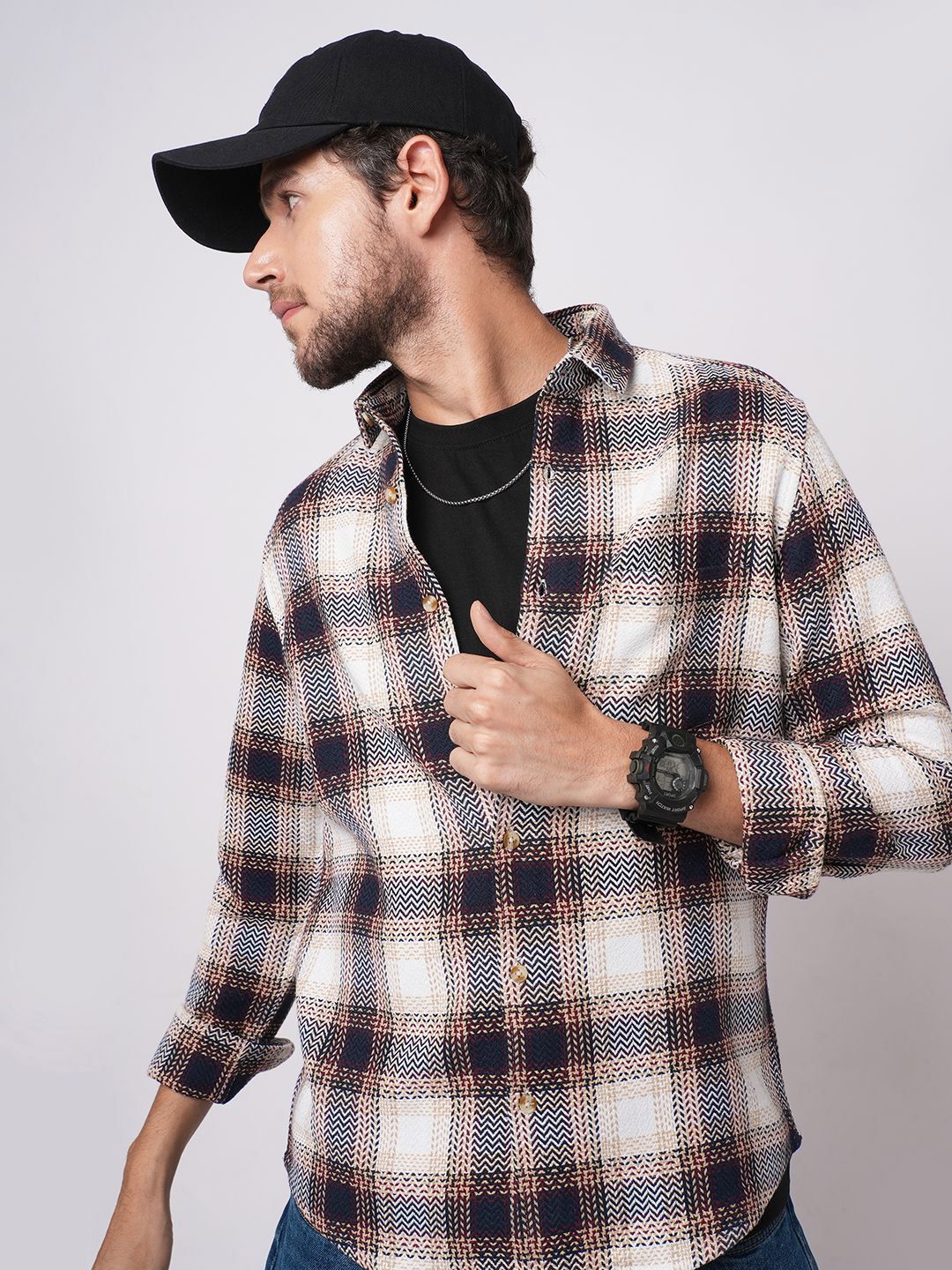 VASTRADO Men Classic Fit Tartan Checked Spread Collar Cotton Casual Shirt