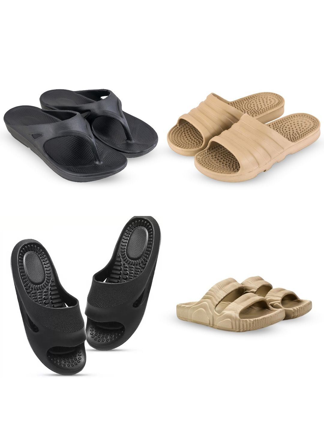Feel alive Set Of 4 Ultra-Comfortable & Lightweight Thong Flip-Flops & Sliders