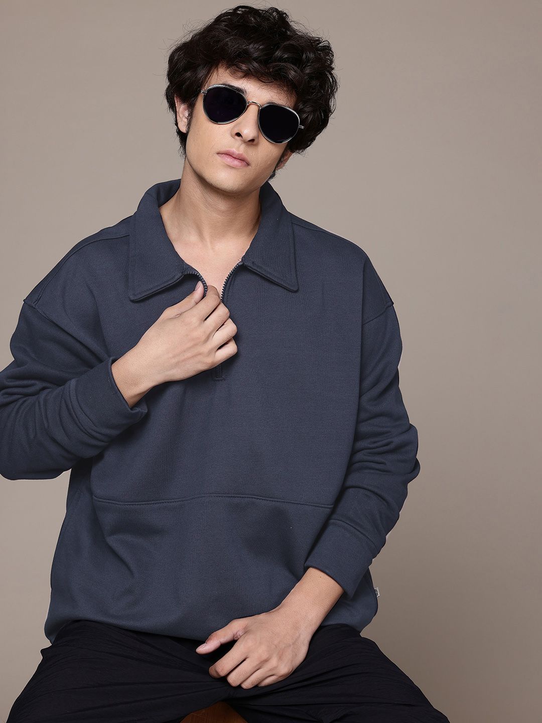 Buy The Roadster Lifestyle Co. Half Zipper Relaxed Polo Sweatshirt