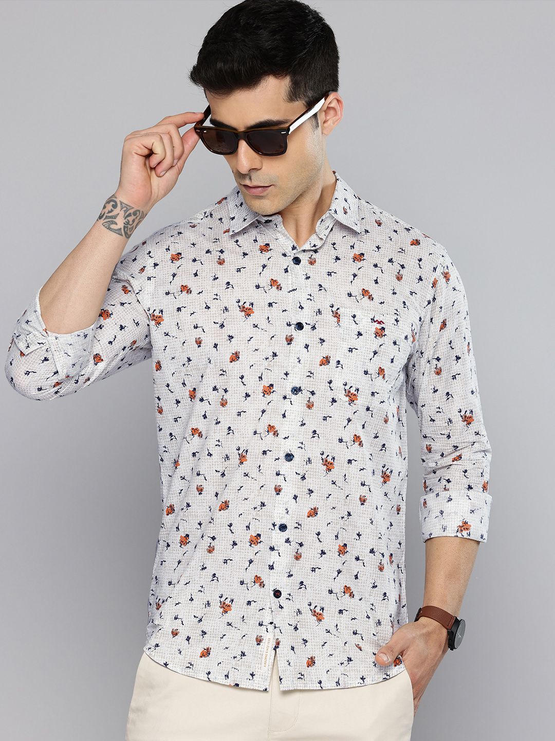 Mufti Mufti Slim Fit Floral Printed Pure Cotton Casual Shirt