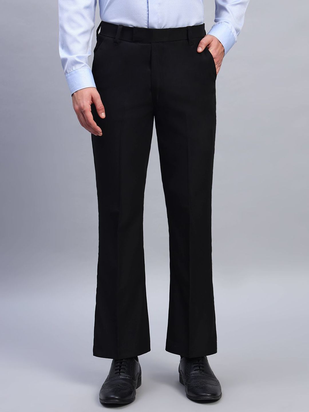 AXNIS Men Smart Bootcut Low-Rise Pleated Formal Trousers