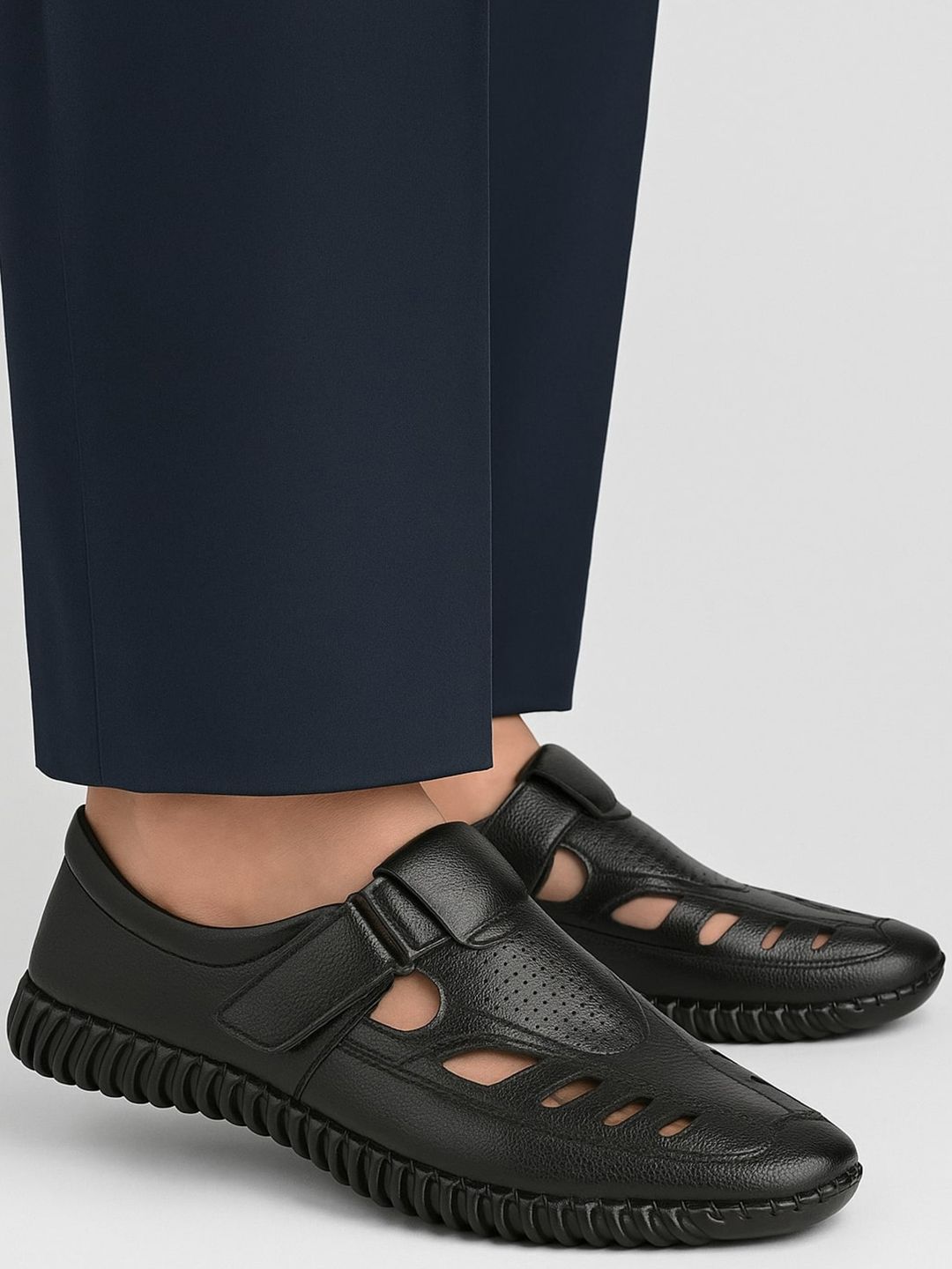 ASTEROID Men Black Casual Synthetic Leather Comfort Sandals