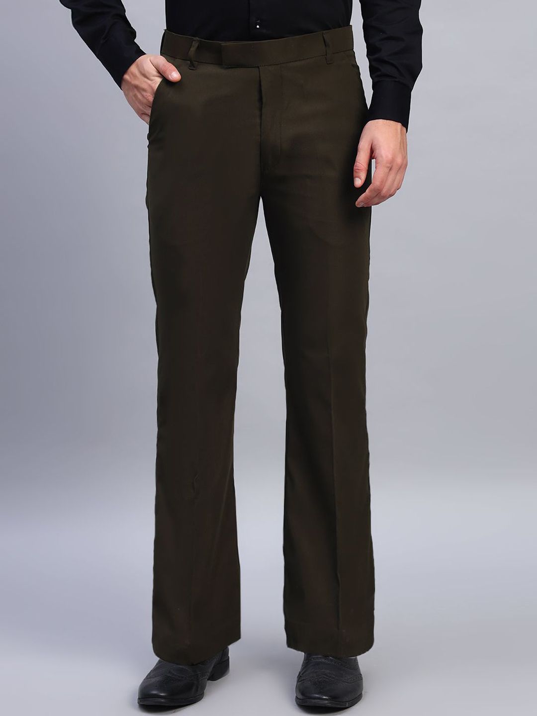 AXNIS Men Smart Easy Wash Pleated Bootcut Formal Trousers