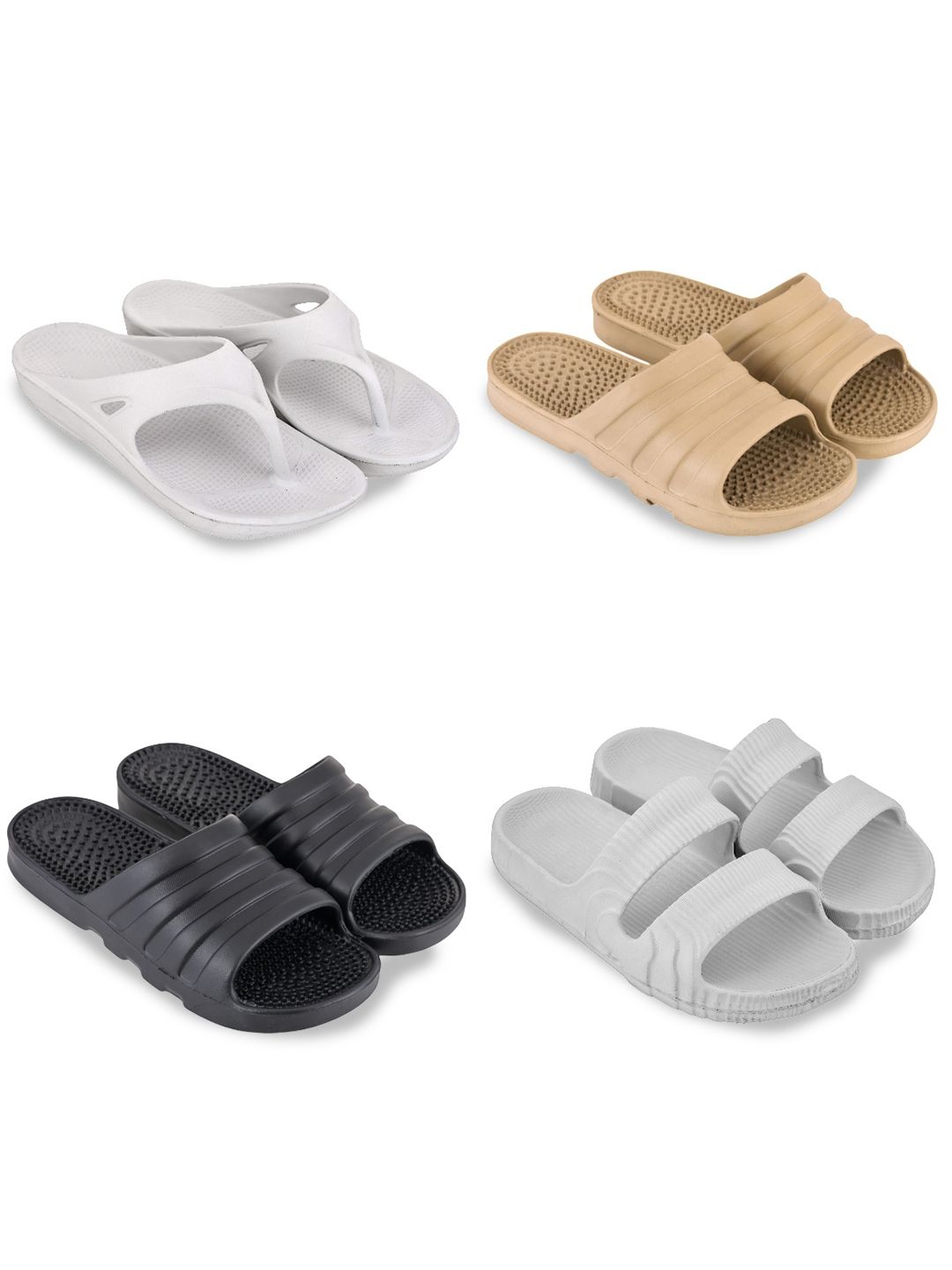 Feel alive Set Of 4 Ultra-Comfortable & Lightweight Thong Flip-Flops & Sliders-Flops