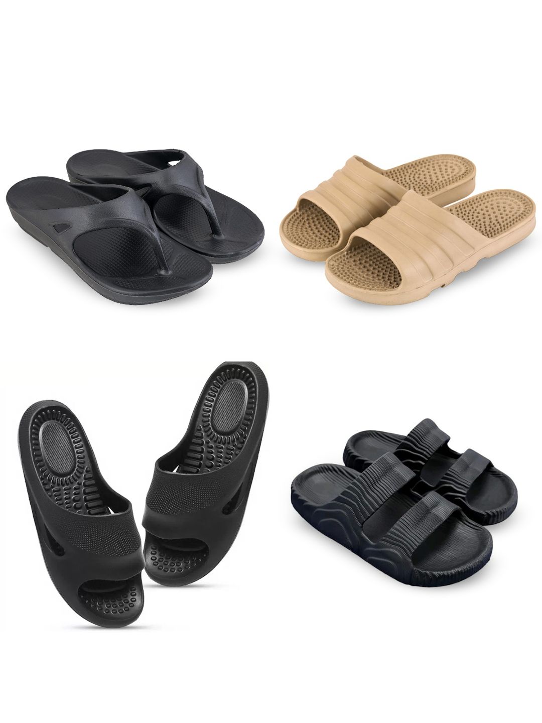 Feel alive Set Of 4 Ultra-Comfortable & Lightweight Thong Flip-Flops & Sliders