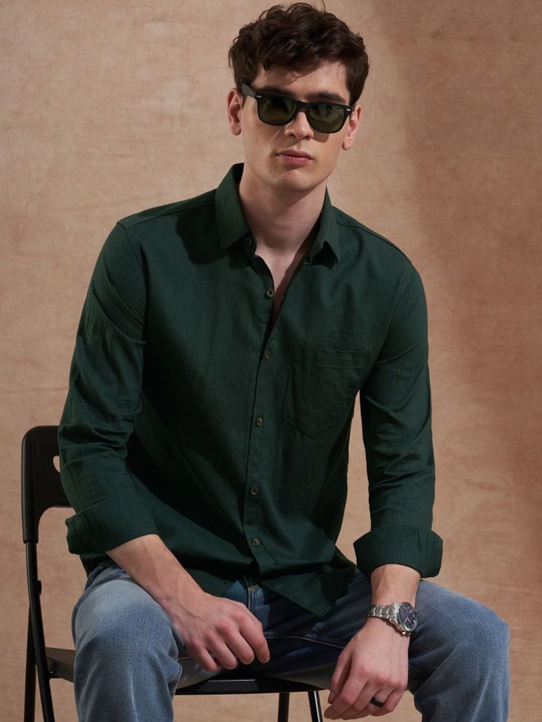 TRYBUY.IN Men Premium Fit Solid Spread Collar Cotton Casual Shirt