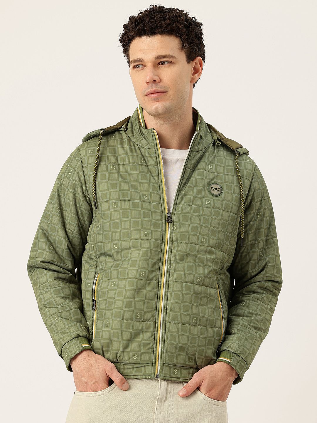 Monte Carlo Geometric Printed Hooded Padded-Style Bomber Jacket