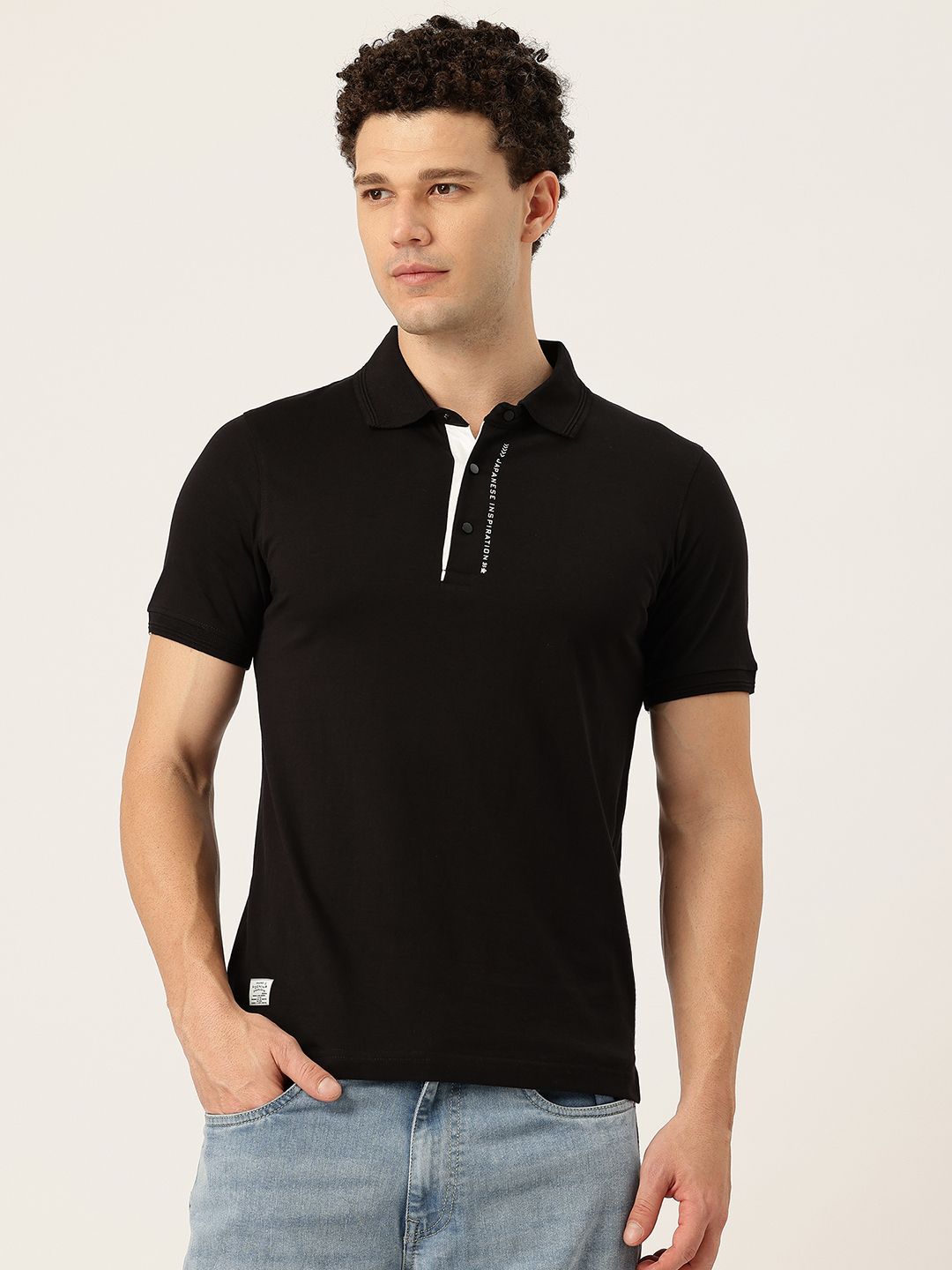Okane Typography Print Detail Regular Fit Polo Collar T-shirt