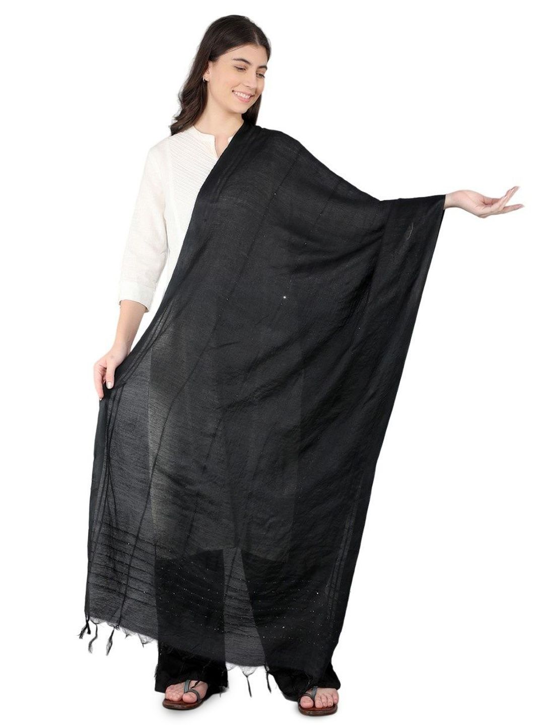 A R SILK DUPATTA HUB Striped Cotton Dupatta With Sequinned
