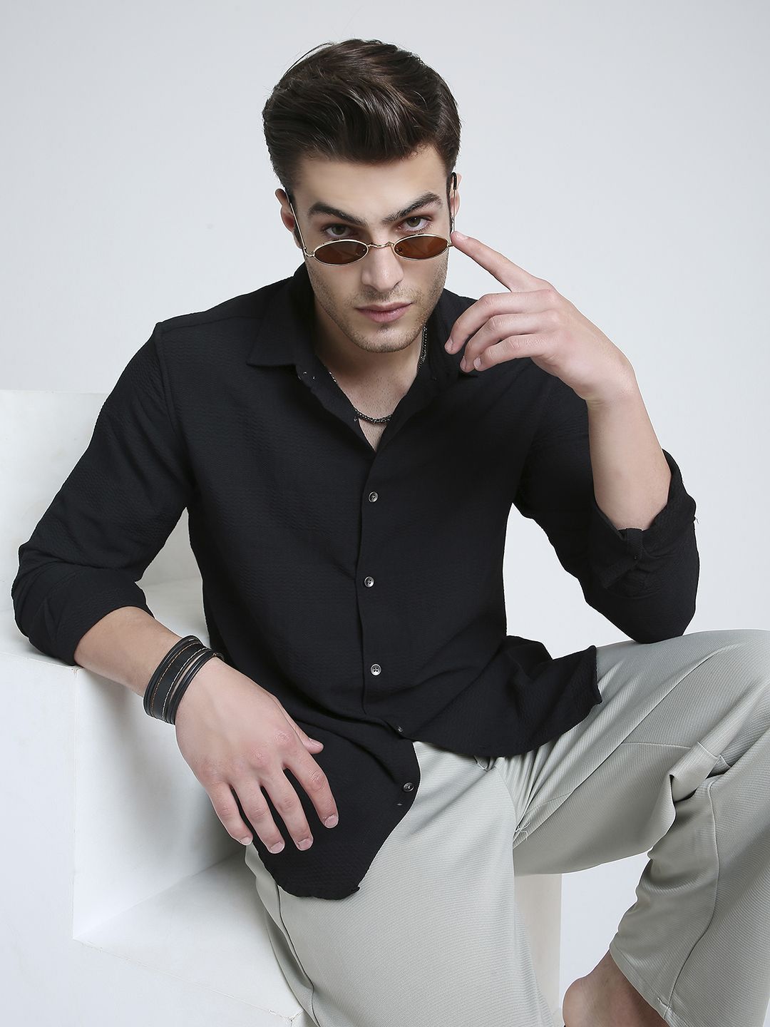 VASTRADO Men Classic Fit Textured Spread Collar Casual Shirt
