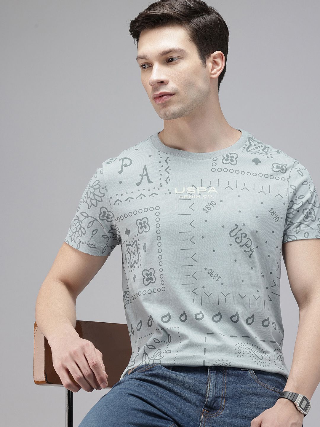 U.S. Polo Assn. Denim Co. U.S. Polo Assn. Denim Co. Brand Logo Printed Pure Cotton Slim Fit T-shirt