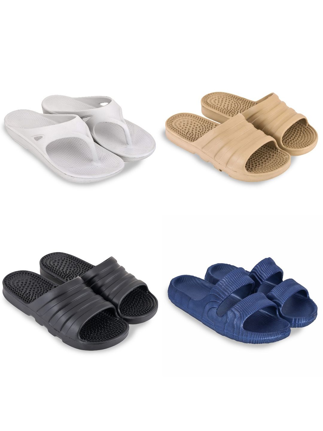 Feel alive Set Of 4 Ultra-Comfortable & Lightweight Thong Flip-Flops & Sliders