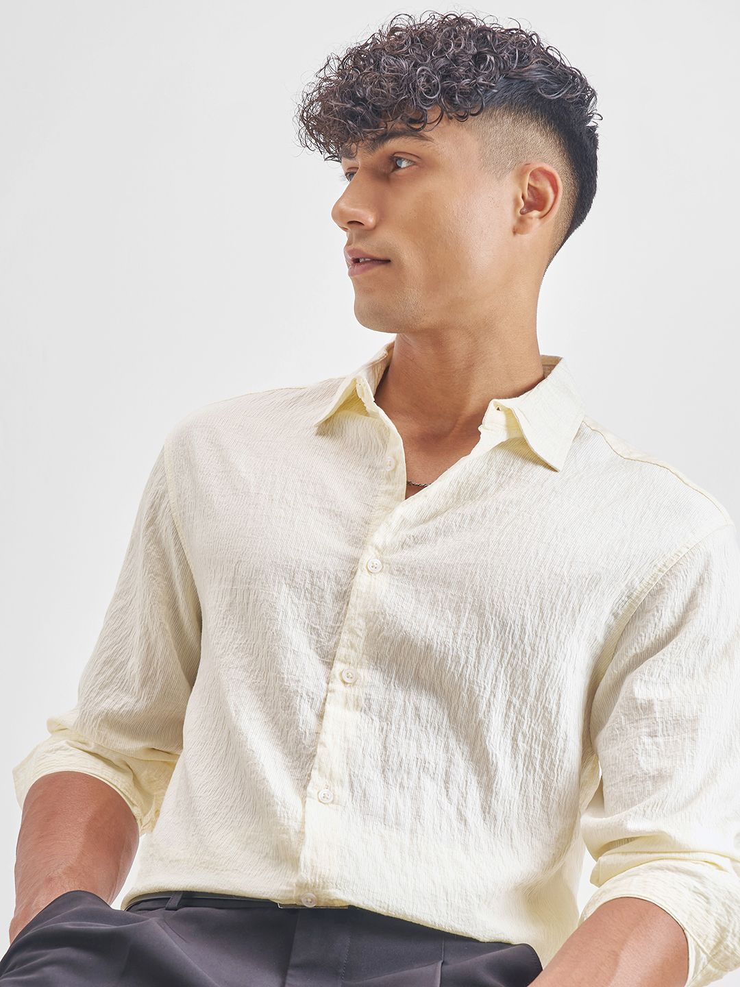 HIGHLANDER Men Relaxed Fit Textured Spread Collar Casual Shirt