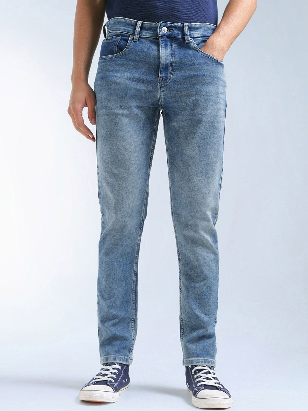 Flying Machine Men Tapered Fit Mid-Rise Light Fade Stretchable Jeans