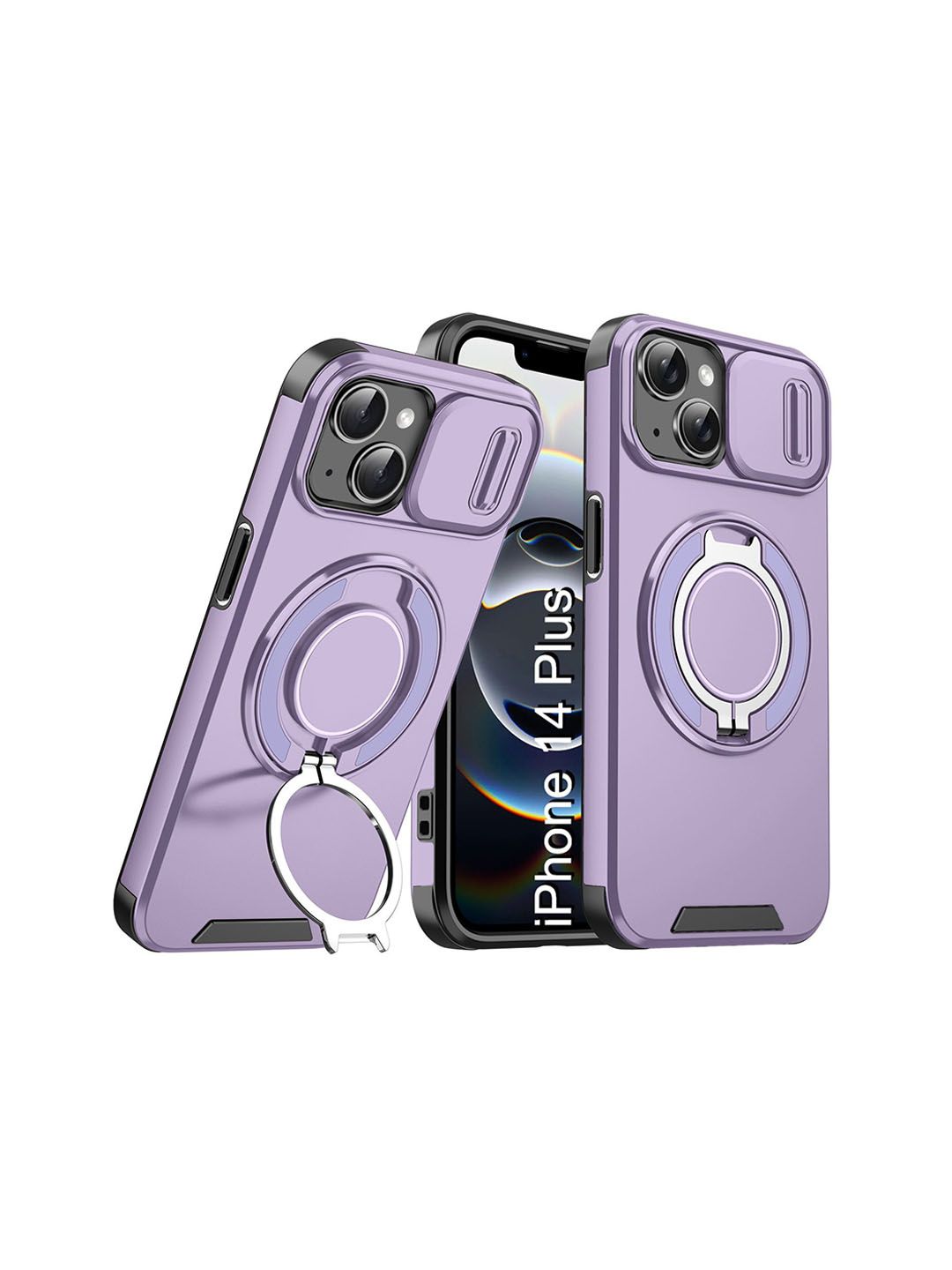 Luxury Kase Shockproof iPhone 14 Plus Magnetic Back Case With Slide Camera Cover