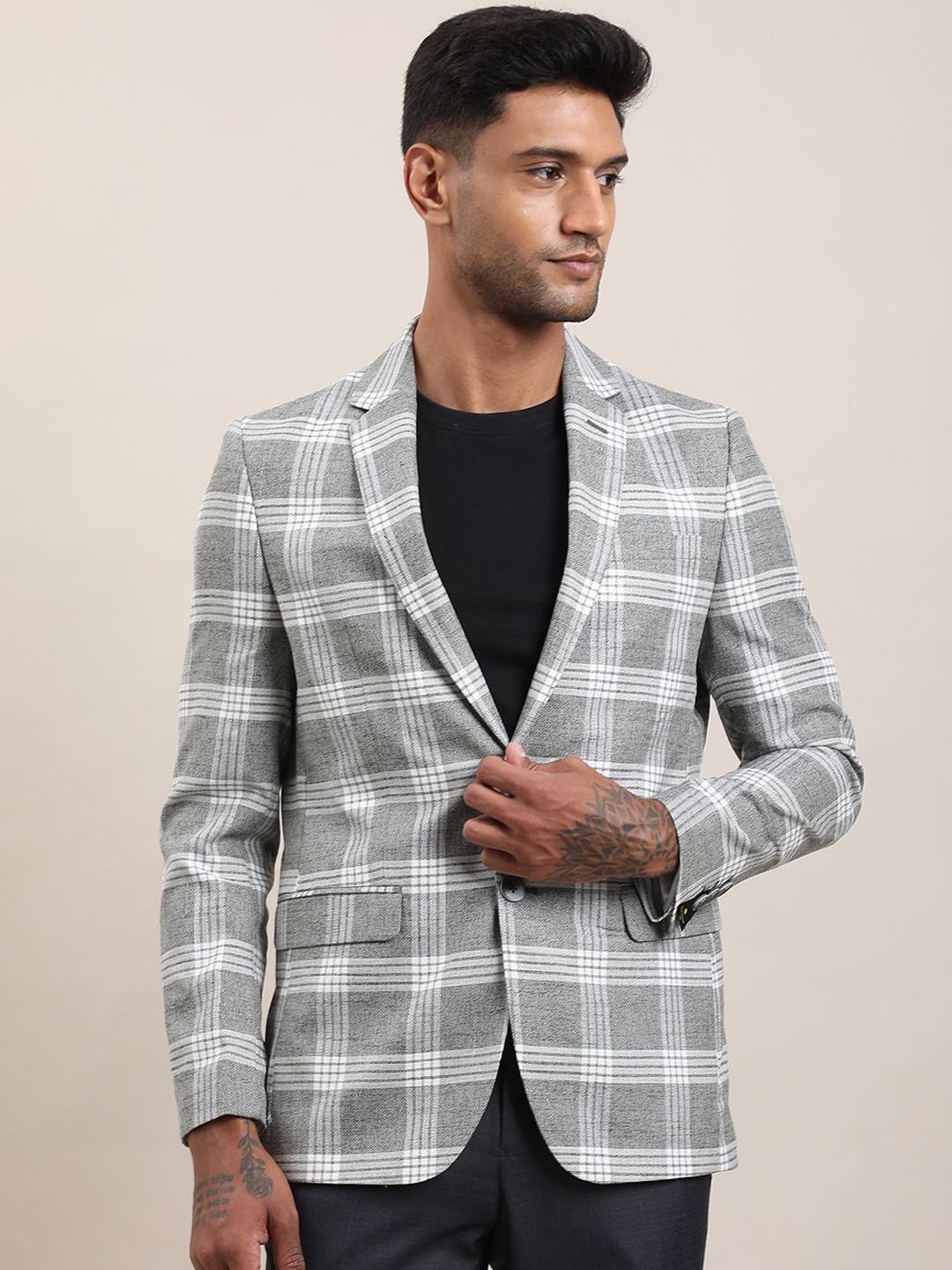 Turtle Checked Tailored-Fit Causal Single-Breasted Blazers