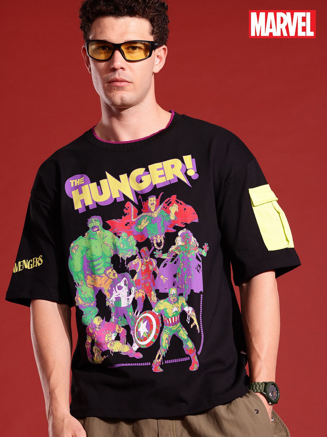 MARVEL STREET Avengers Printed Drop-Shoulder Pure Cotton T-shirt