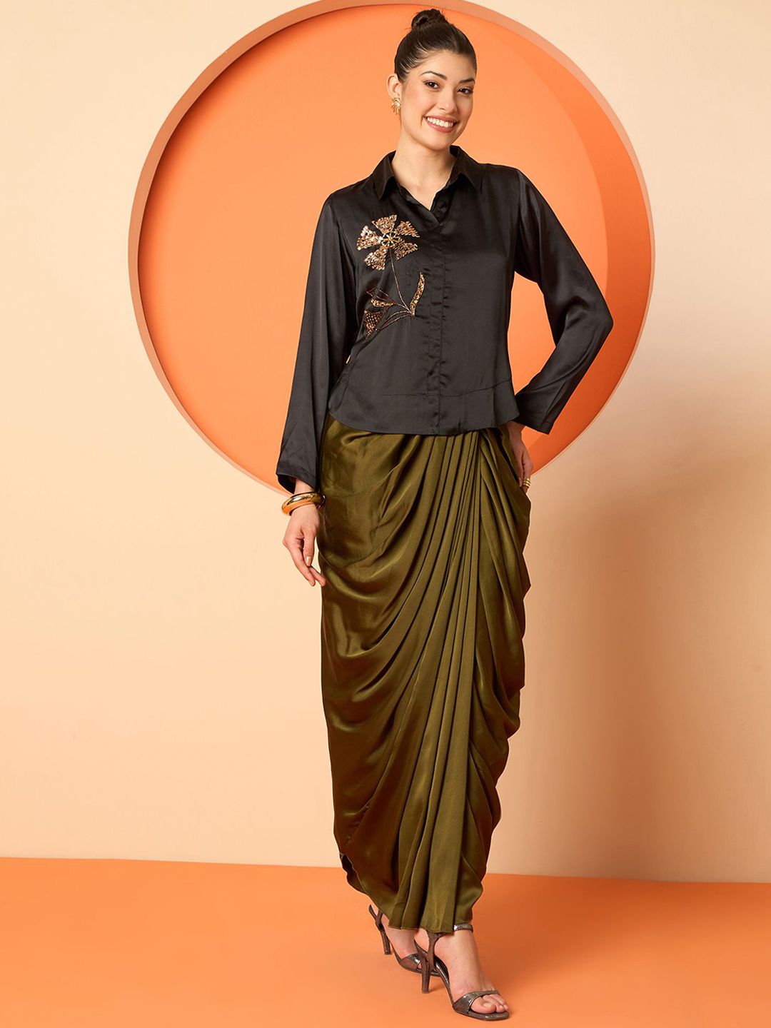 Shirt Collar Shirt With Skirt Antheaa Embellished Shirt Collar Shirt With Skirt