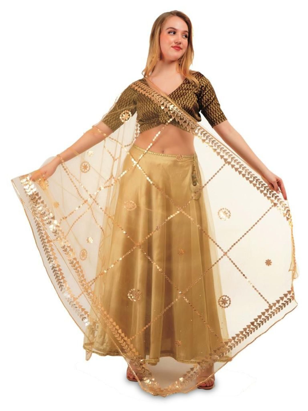 Way2Like Ethnic Motifs Embroidered Gota Patti Net Dupatta