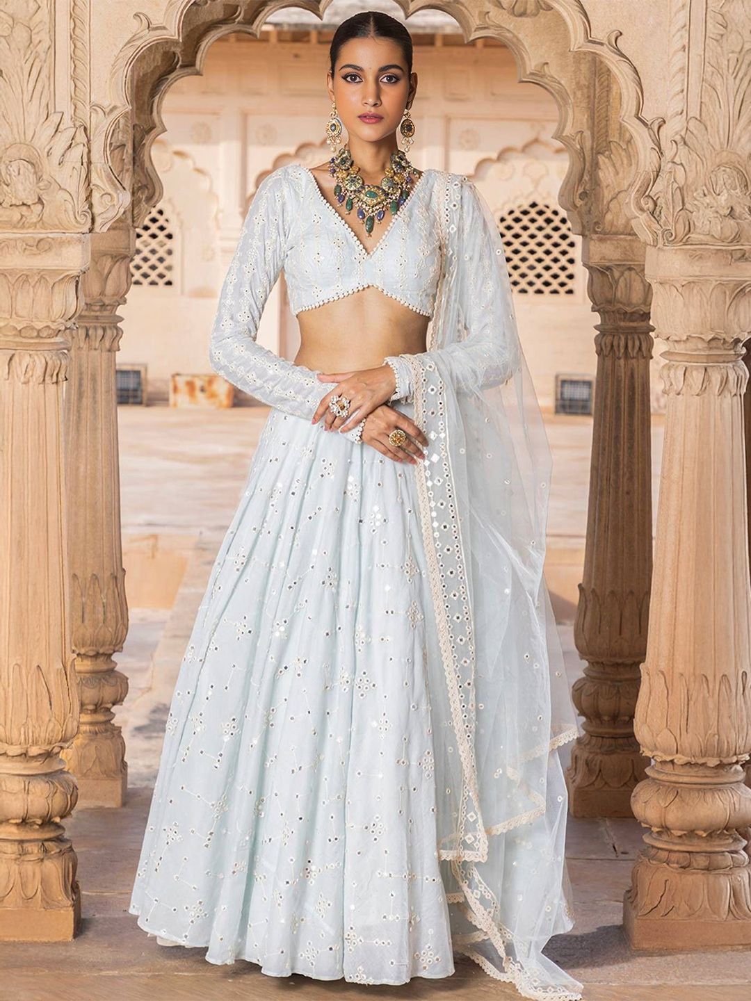 NEEL ART Embroidered Sequinned Semi-Stitched Lehenga & Unstitched Blouse With Dupatta
