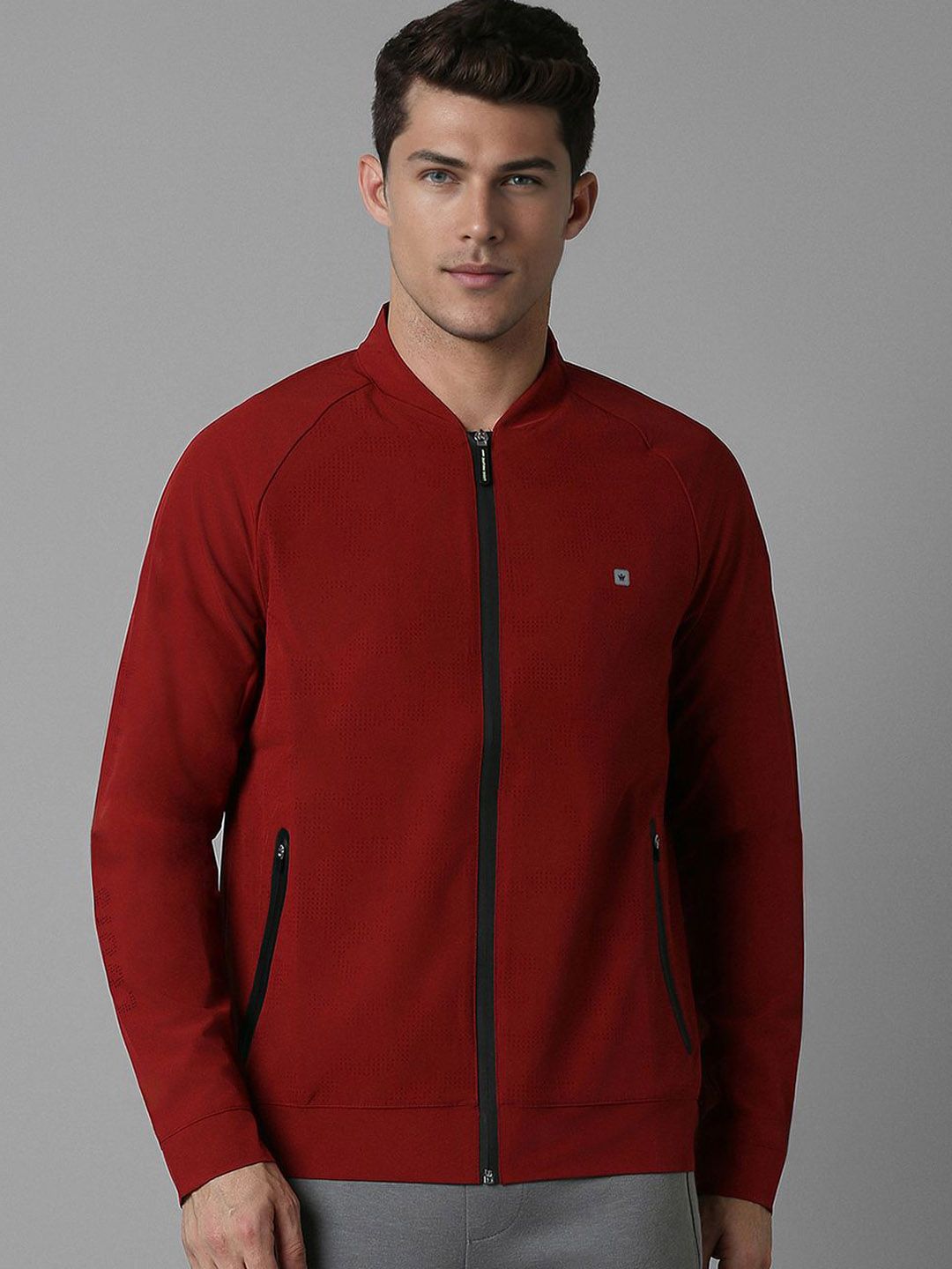 Louis Philippe Self Design Front Open Mock Collar Jacket