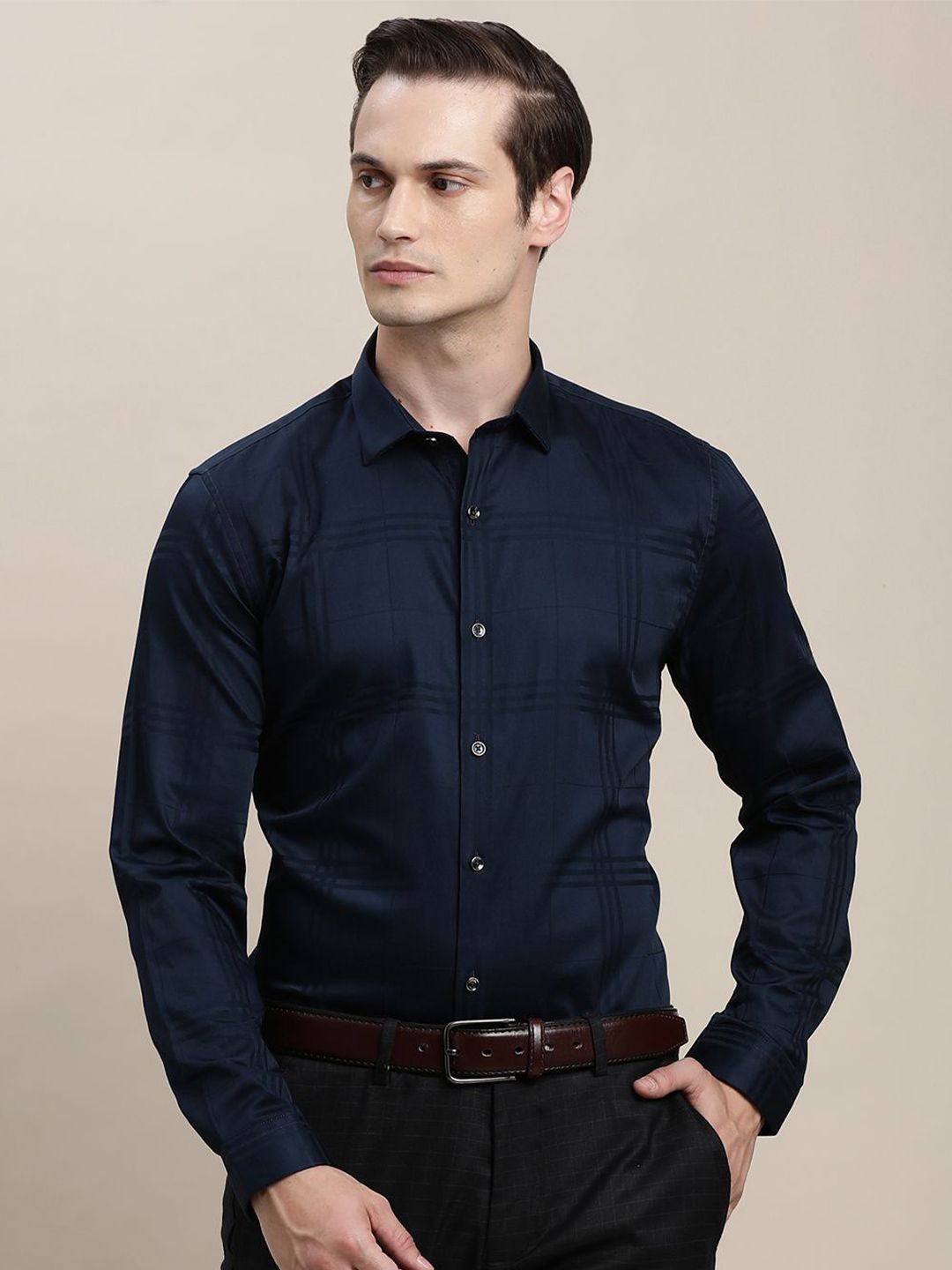 Turtle Slim Fit Checked Giza Cotton Formal Shirt