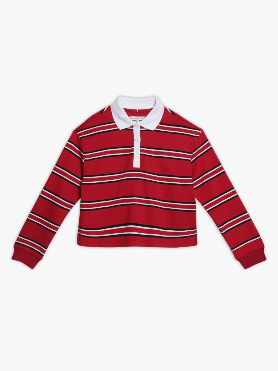Tommy Hilfiger Girls Striped Polo Collar Pure Cotton Relaxed Fit T-Shirt