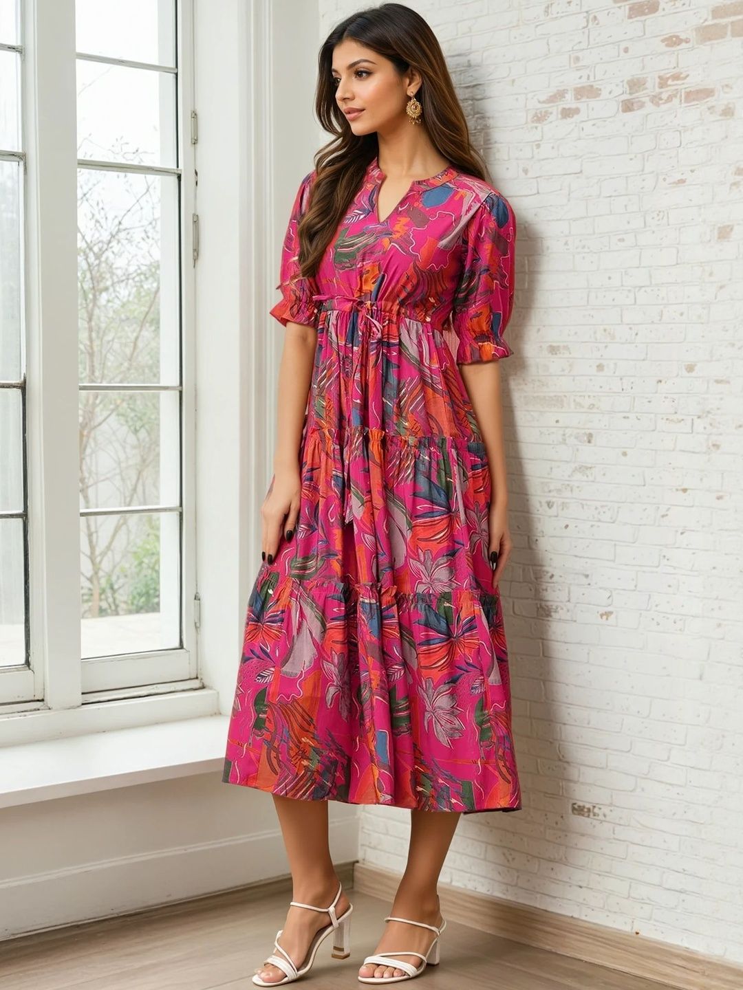 Buy PTVIZE Women Floral A-Line Midi Dress - Dresses for Women