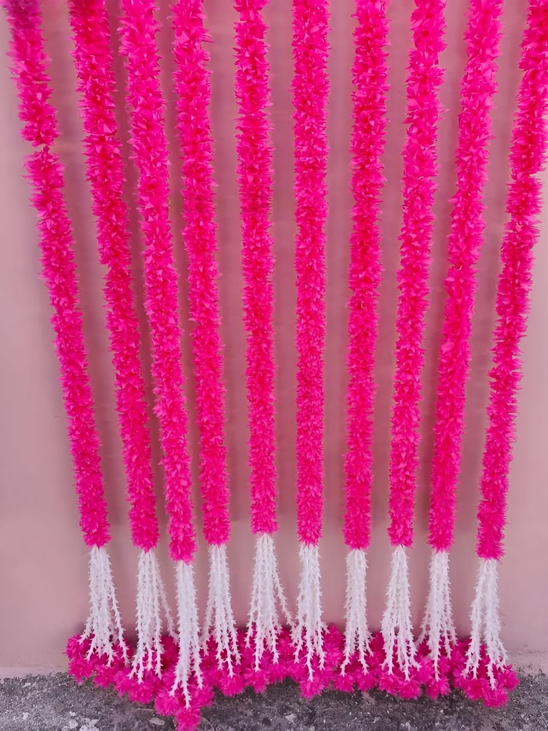 Nutts 10-Pcs Pink & White Handmade Papergajra Garlands Festive Dcor