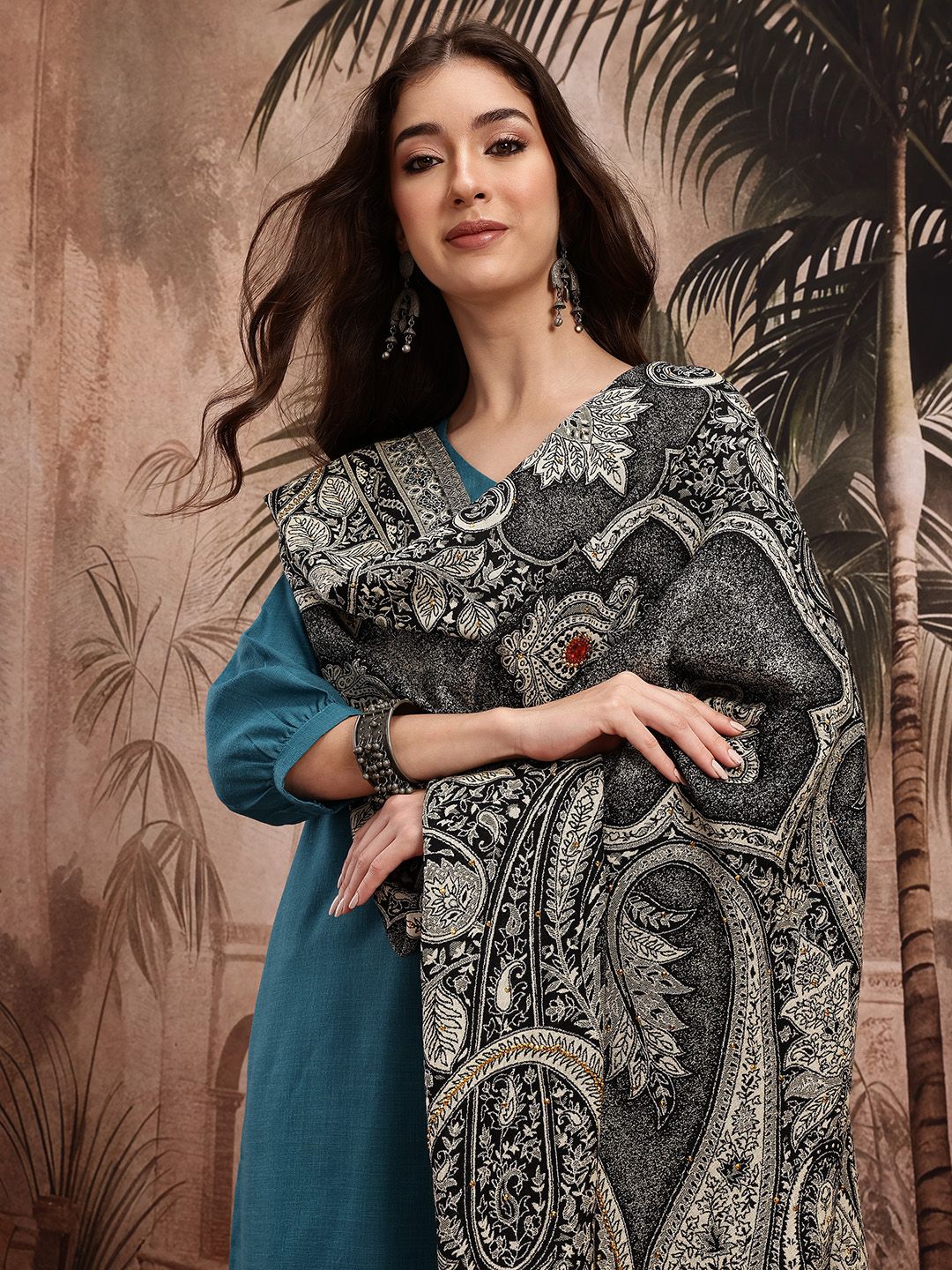Sangria Paisley Woven Design Wool Shawl
