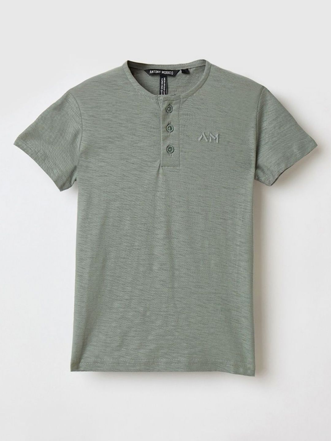 Antony Morato Boys Solid Henley Neck Pure Cotton T-shirt