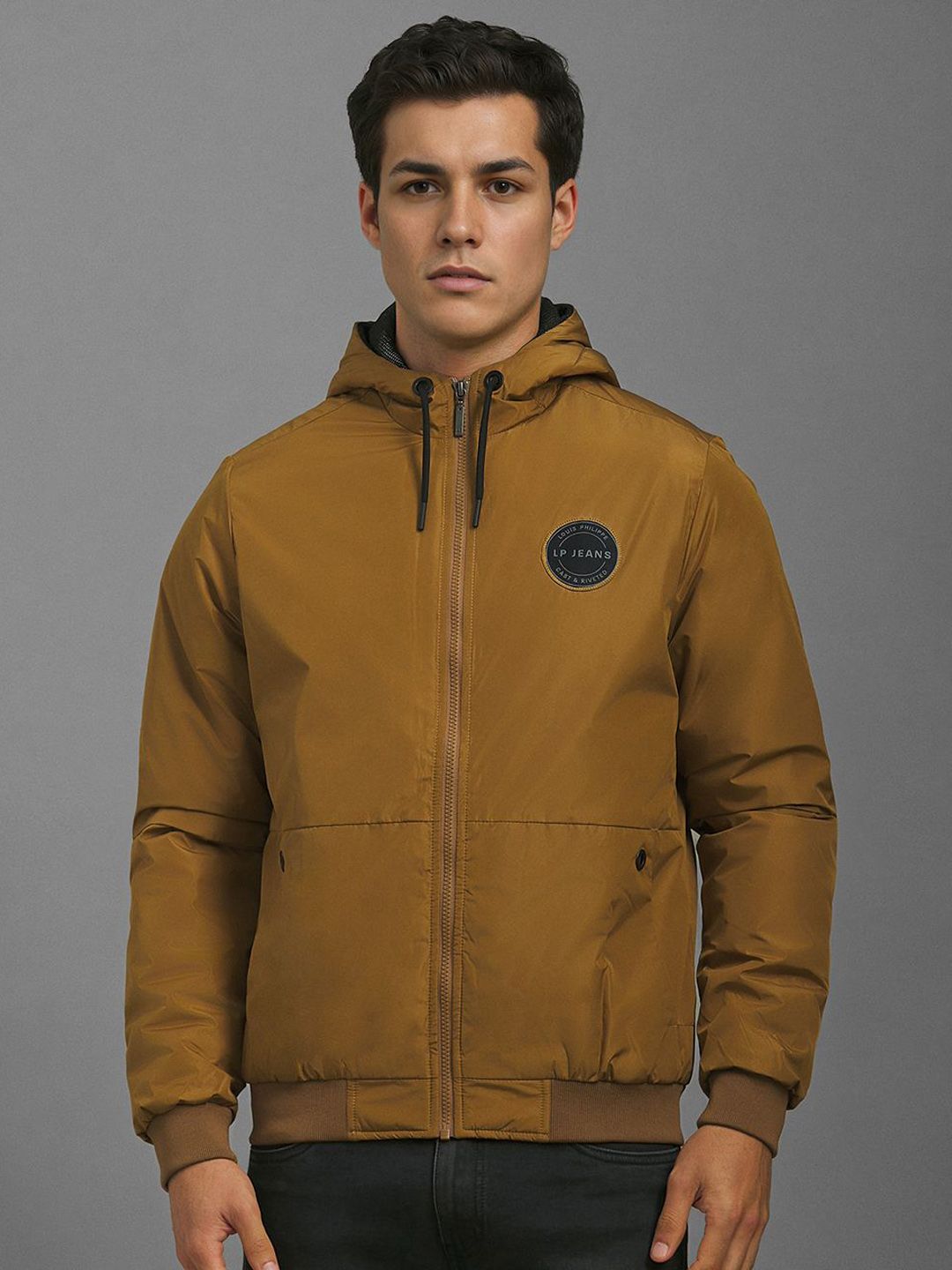 Louis Philippe Jeans Open Front Hooded Pure Cotton Jacket