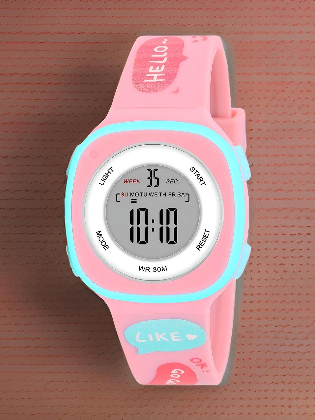 Otage Kids Printed Dial & Textured Straps Digital Watch 2207-Square-Pink