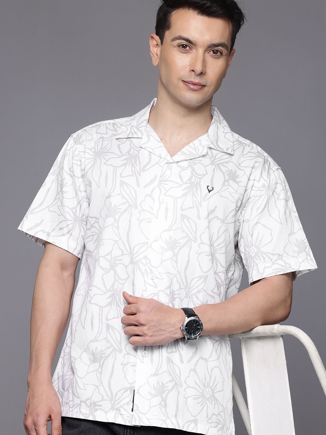 Allen Solly Allen Solly Relaxed Fit Floral Printed Drop-Shoulder Sleeves Pure Cotton Casual Shirt
