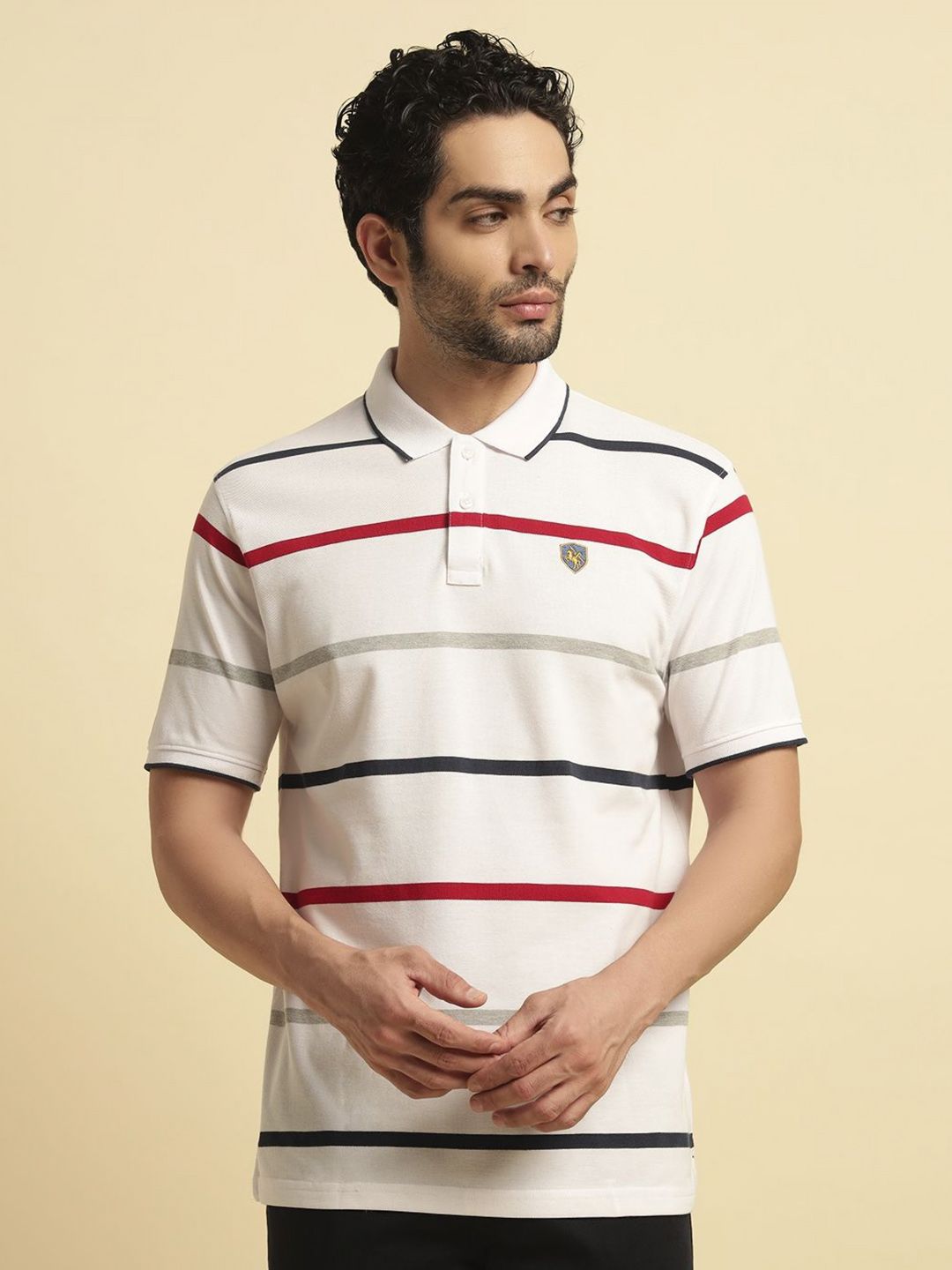 Cantabil Striped Polo Collar Cotton T-shirt