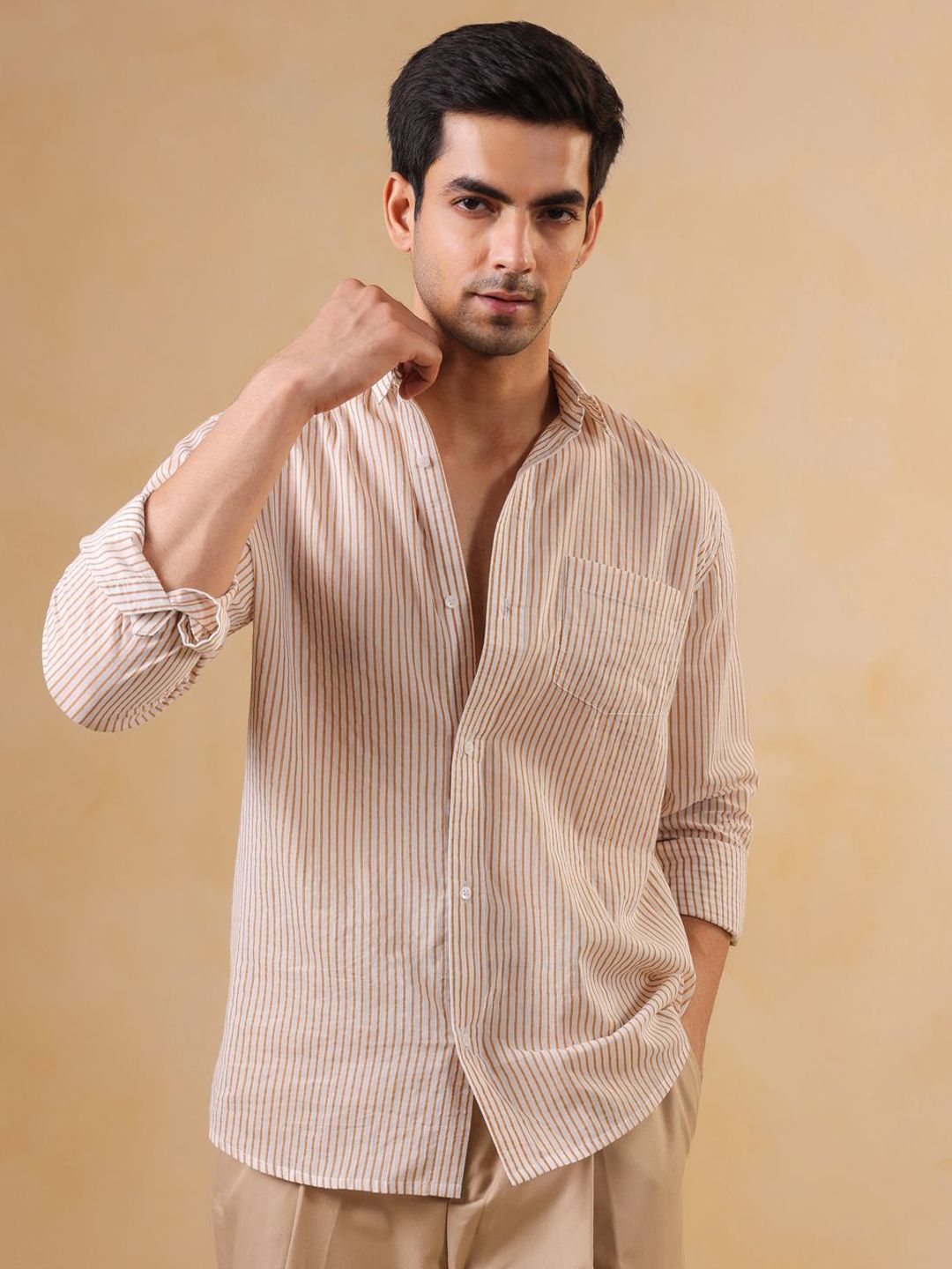 TRULOOM Relaxed Fit Striped Cotton Casual Shirt