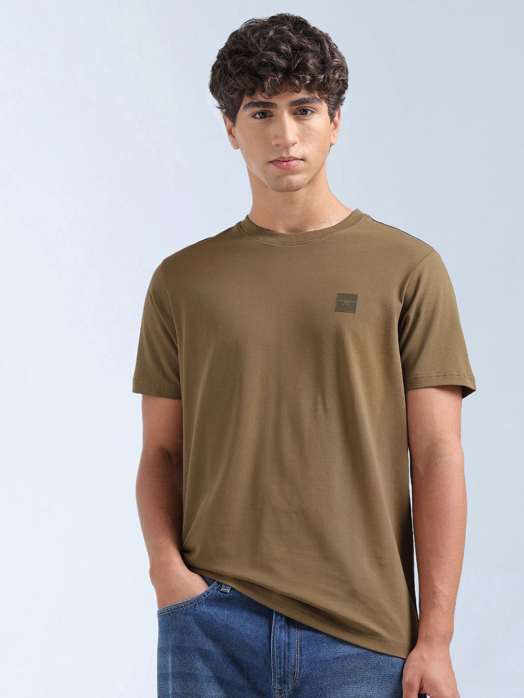 Flying Machine Flying Machine Brand Logo Round Neck Cotton Regular Fit T-shirt