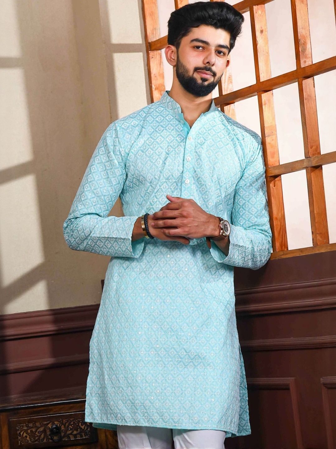 ALMORA Men Ethnic Motifs A-Line Kurtas