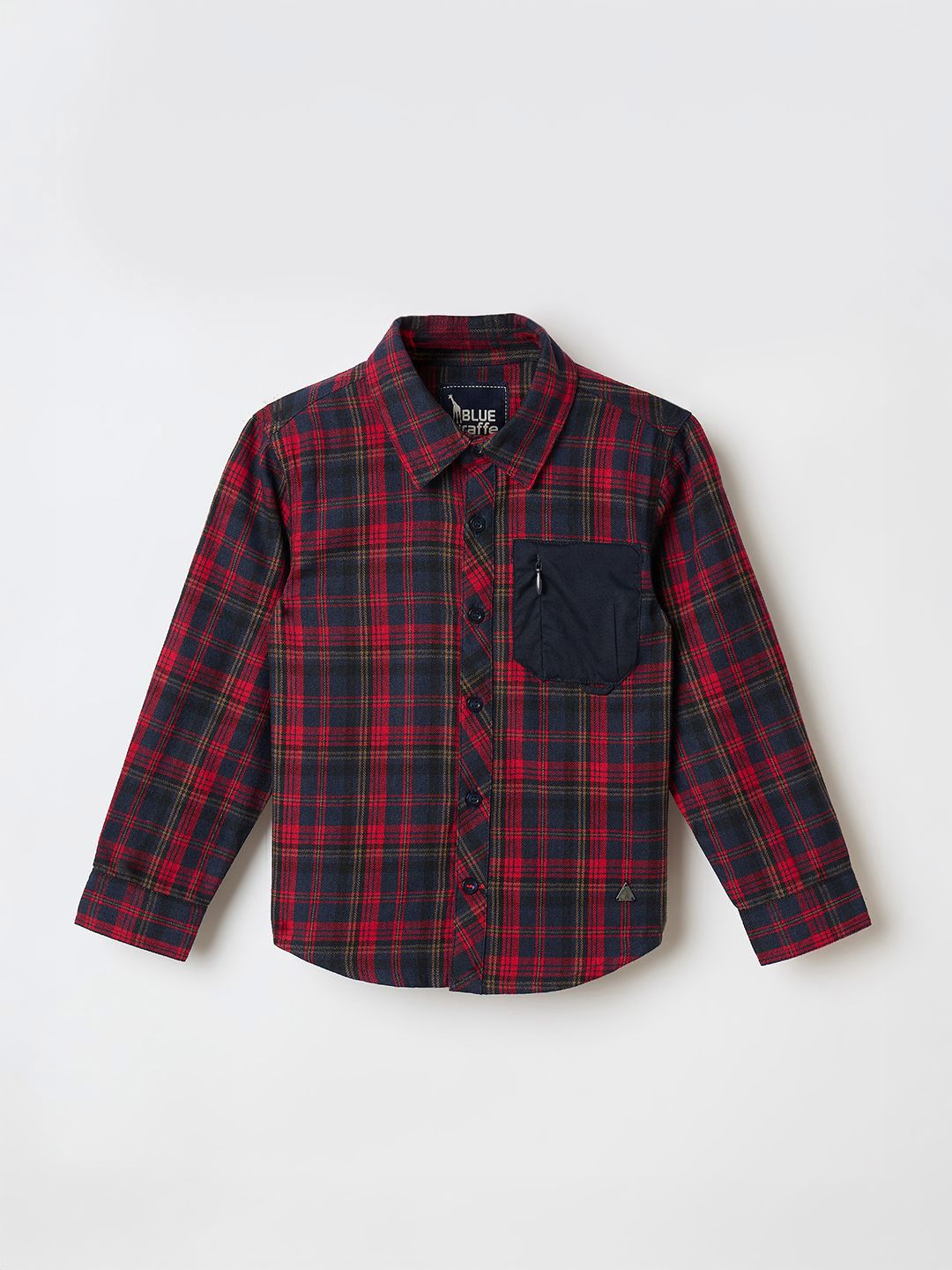 Blue Giraffe Boys Tartan Checks Spread Collar Pure Cotton Casual Regular Fit Shirt
