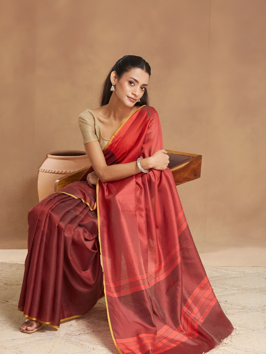 Fabindia Fabindia Striped Art Silk Handloom Saree