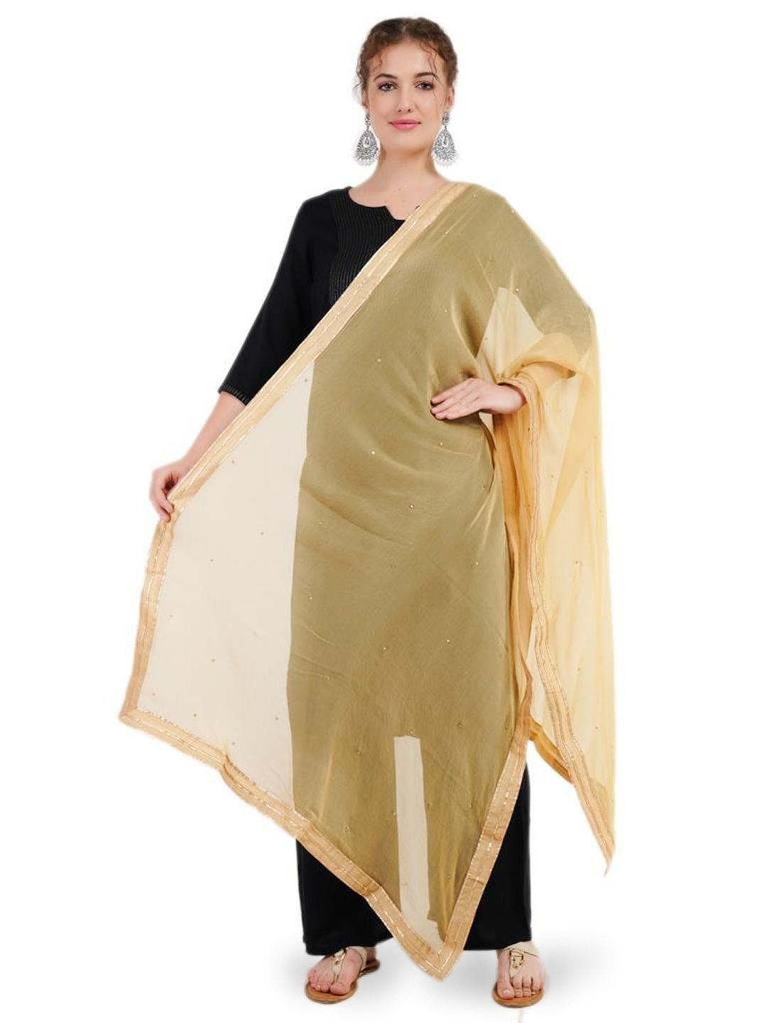 Way2Like Polka Dots Embroidered Beads And Stones Chiffon Dupatta
