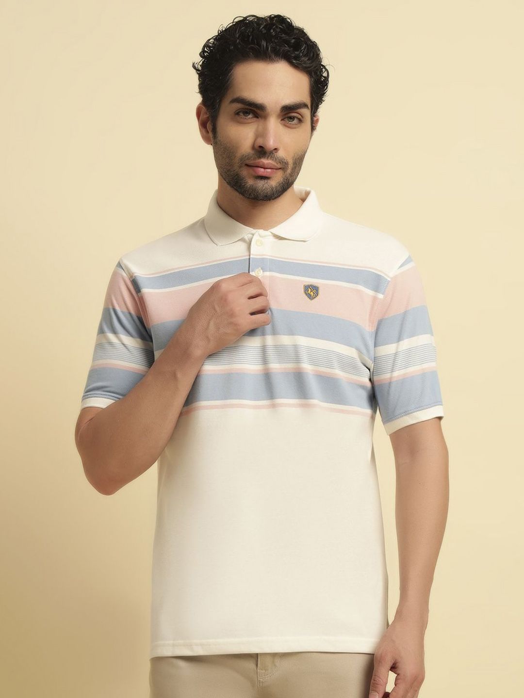 Cantabil Striped Polo Collar Cotton T-shirt