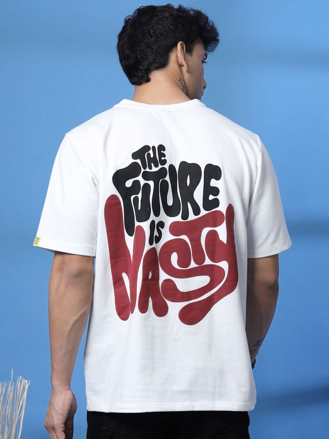Rigo Unisex Typography Printed Drop-Shoulder Sleeves Cotton Oversized T-shirt